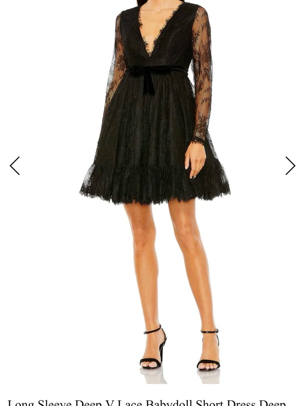 Mac Duggal Black Lace Long-Sleeve V-Neck Babydoll Dress